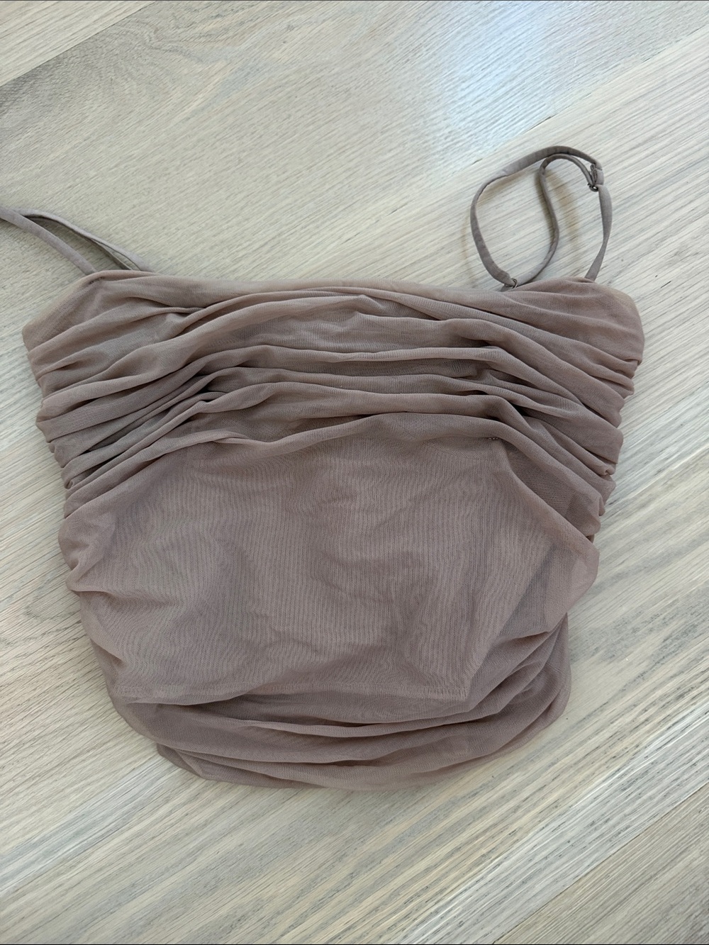 Aritzia Ten by Babaton Ruched Mesh Cami Top Taupe Beige Size 4